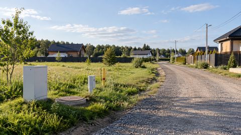 Подъездная дорога и закрытые точки доступа к коммуникациям у свободного участка