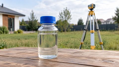 Закрытая лабораторная ёмкость с пробой воды на полевом столе без маркировки и результатов