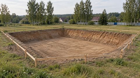 Общий вид котлована и рельефа участка с удалённой точки
