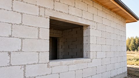 Фактура блочной стены и кромка открытого оконного проёма